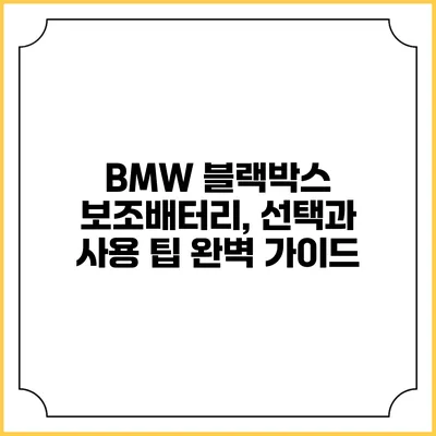 BMW 블랙박스 보조배터리, 선택과 사용 팁 완벽 가이드