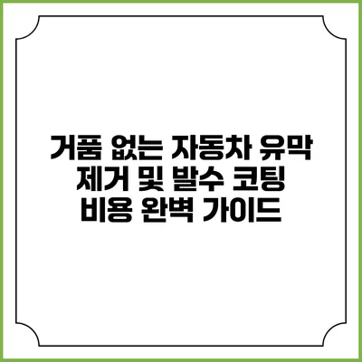 거품 없는 자동차 유막 제거 및 발수 코팅 비용 완벽 가이드