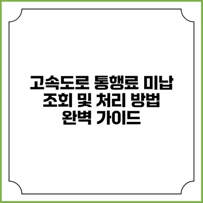 고속도로 통행료 미납 조회 및 처리 방법 완벽 가이드