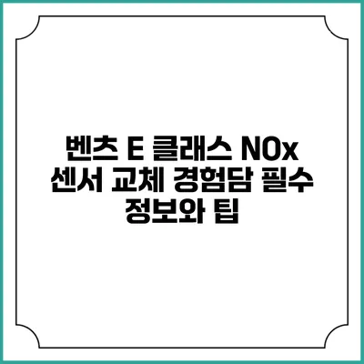 벤츠 E 클래스 NOx 센서 교체 경험담: 필수 정보와 팁