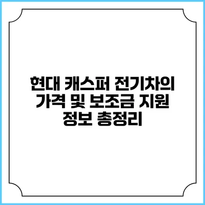 현대 캐스퍼 전기차의 가격 및 보조금 지원 정보 총정리
